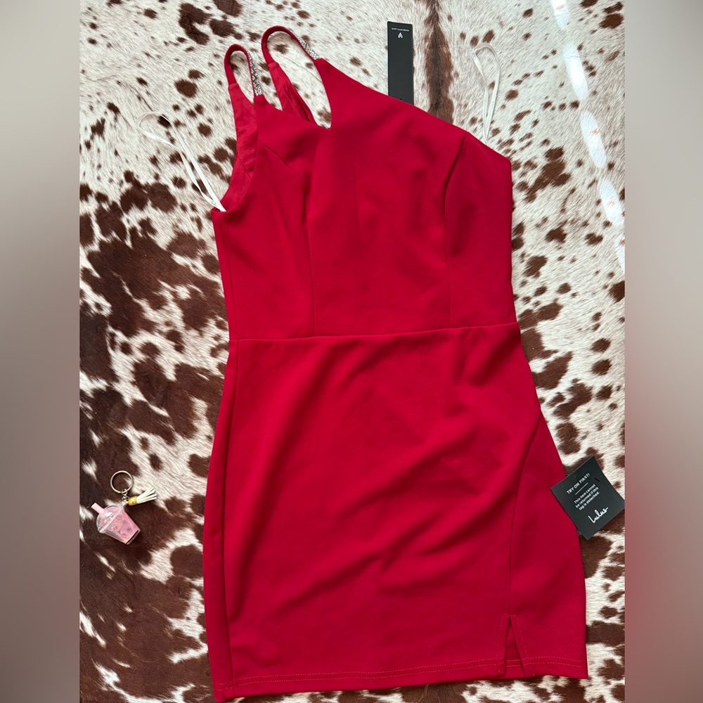 Red one shoulder dress